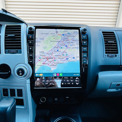 Car dashboard with a navigation screen displaying a map.